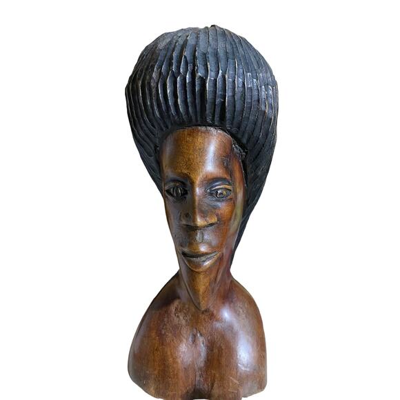 Wooden African People Art Male & Female Brown Stained Handcarved Crafted - Picture 9 of 11